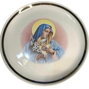 Mother Mary Sacred Heart Decorative Plate Warranted 22k Gold trim.